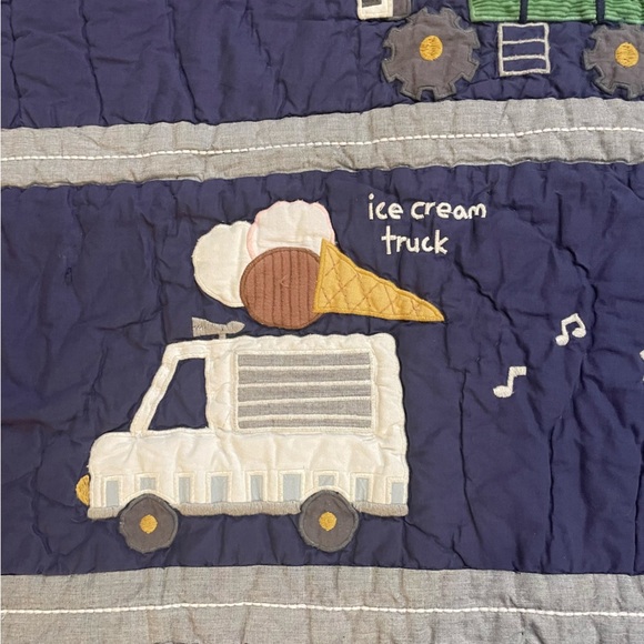 Pottery Barn Kids Busy Trucks Pillow Quilted Sham Euro Ice Cream Recycle Navy - Picture 3 of 6